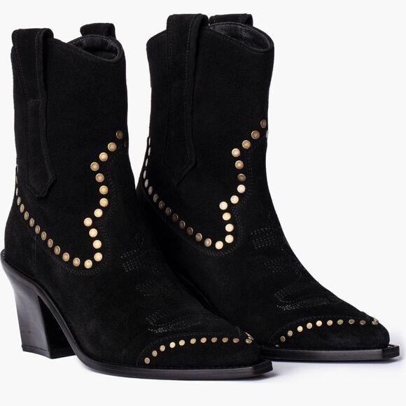 Zadig & Voltaire Cara High Suede studded ankle boots  New - Picture 1 of 13